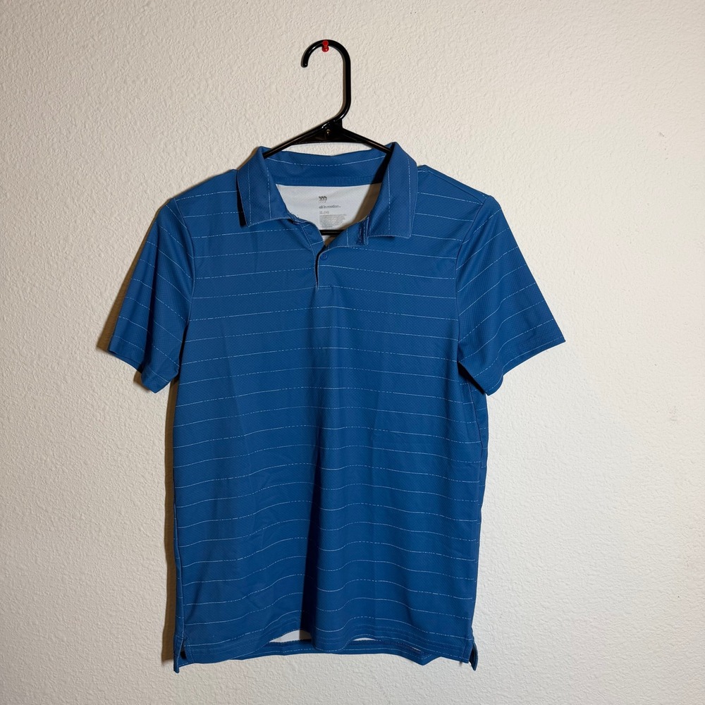 All in Motion Boys XL 14 Blue Striped Performance Short Sleeve Polo‎ Shirt